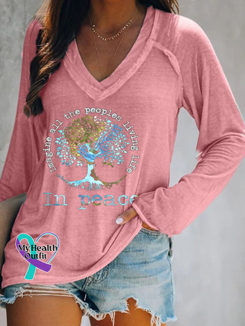 Women’s Imagine All People Living On The Tree Of Life Long Sleeve T-Shirt Pink / S