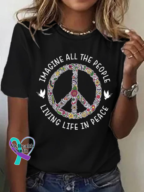 Women’s Imagine All The People Living Life In Peace Casual T-Shirt Black / S