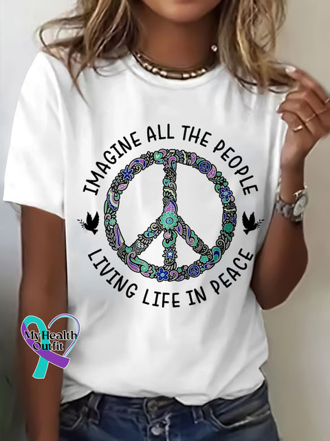 Women’s Imagine All The People Living Life In Peace Casual T-Shirt White / S