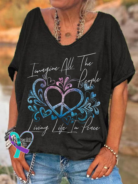 Women’s Imagine Hippie People Living Life In Peace And Love Print T-Shirt Black / S