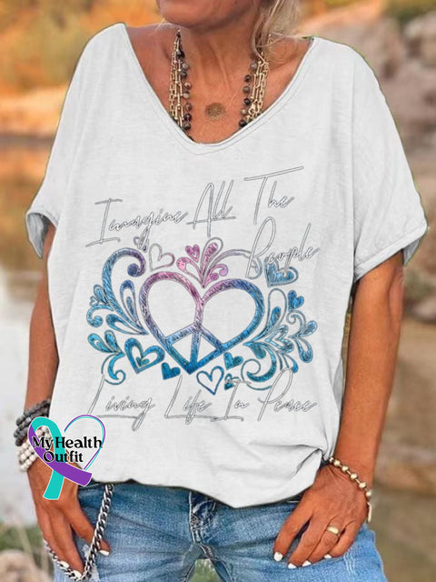 Women’s Imagine Hippie People Living Life In Peace And Love Print T-Shirt White / S