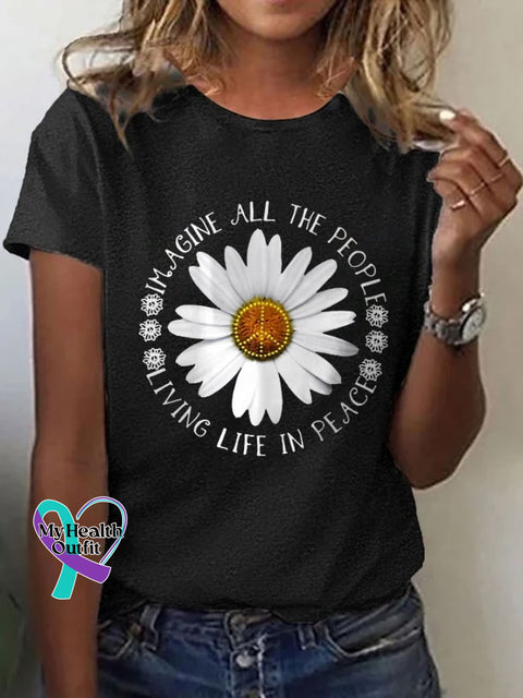 Women’s Imagine Hippie Print Casual T-Shirt Black / S