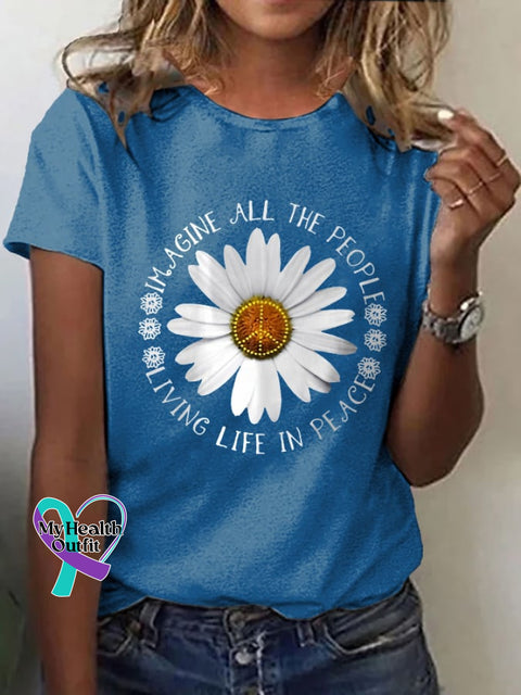 Women’s Imagine Hippie Print Casual T-Shirt Blue / S