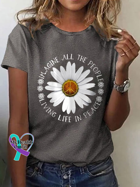 Women’s Imagine Hippie Print Casual T-Shirt Dark Grey / S