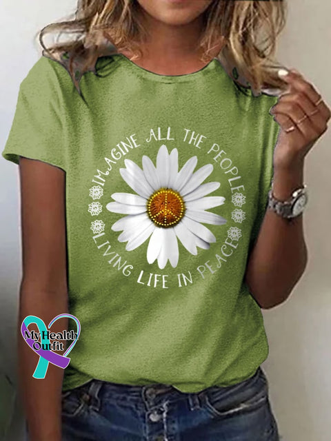 Women’s Imagine Hippie Print Casual T-Shirt Green / S