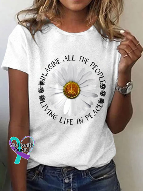 Women’s Imagine Hippie Print Casual T-Shirt White / S