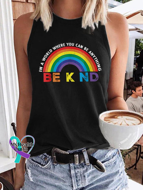 Women’s In A World Where You Can Be Anything Kind Gay Pride Lgbt Print Tank Top Black / S