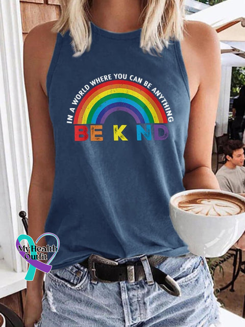 Women’s In A World Where You Can Be Anything Kind Gay Pride Lgbt Print Tank Top Blue / S