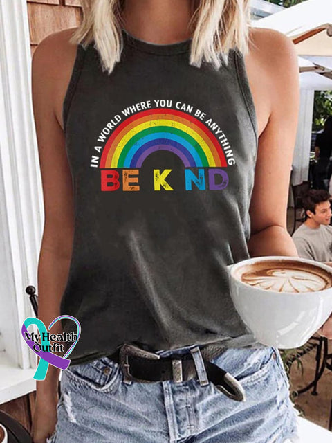 Women’s In A World Where You Can Be Anything Kind Gay Pride Lgbt Print Tank Top Dark Grey / S