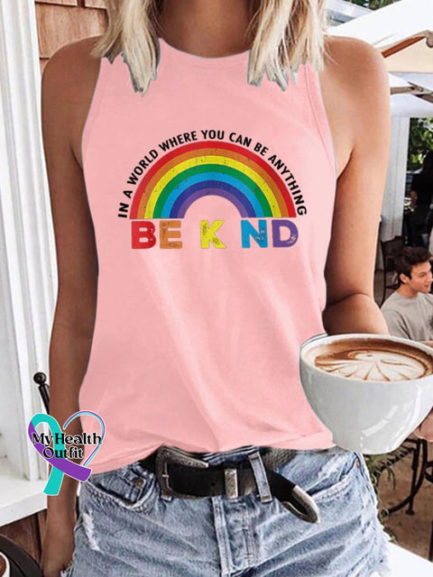 Women’s In A World Where You Can Be Anything Kind Gay Pride Lgbt Print Tank Top Pink / S