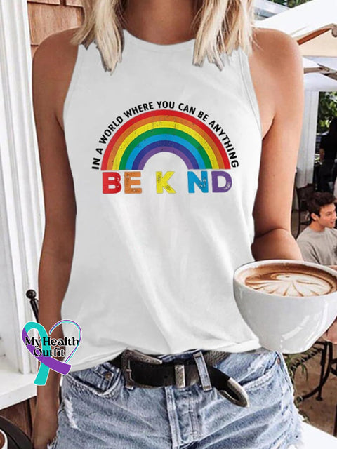 Women’s In A World Where You Can Be Anything Kind Gay Pride Lgbt Print Tank Top White / S