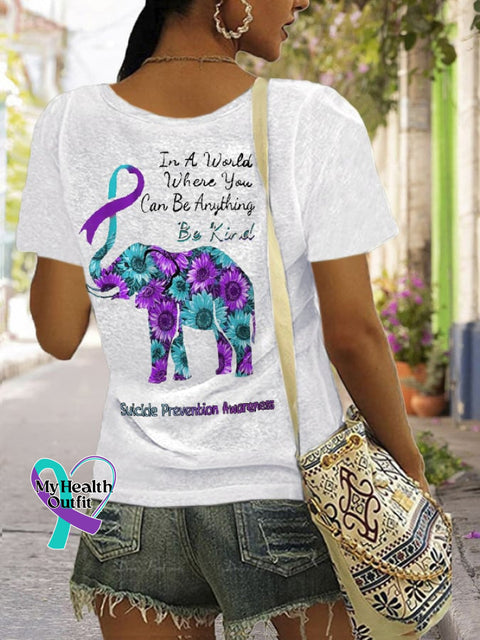 Women’s In A World Where You Can Be Anything Kind Suicide Prevention Awareness Print T-Shirt