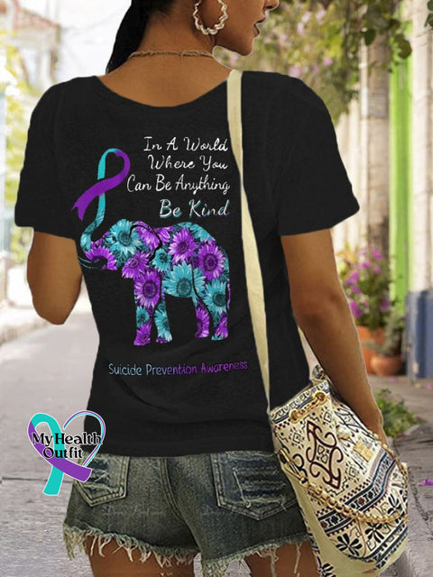 Women’s In A World Where You Can Be Anything Kind Suicide Prevention Awareness Print T-Shirt