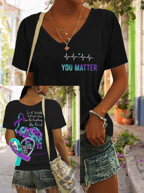 Women’s In A World Where You Can Be Anything Kind Suicide Prevention Awareness Print T-Shirt