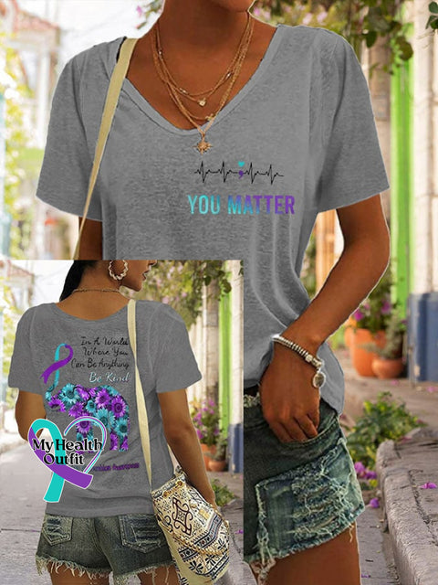 Women’s In A World Where You Can Be Anything Kind Suicide Prevention Awareness Print T-Shirt Grey