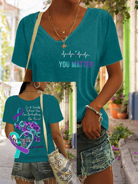 Women’s In A World Where You Can Be Anything Kind Suicide Prevention Awareness Print T-Shirt Lake