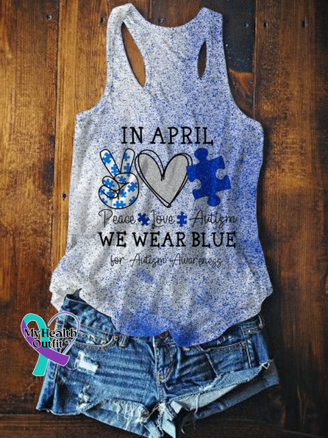 Women’s In April We Wear Blue Fer Autism Awareneg Printed T-shirt As shown / S