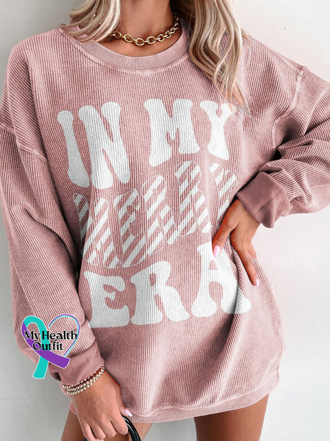 Women’s In My Merry Era Christmas Casual Print Corduroy Sweatshirt Pink / S