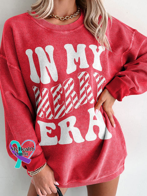 Women’s In My Merry Era Christmas Casual Print Corduroy Sweatshirt Red / S