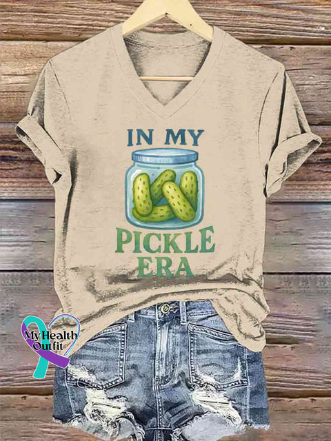 Women’s In My Pickle Era Art V-neck Casual T-Shirt Apricot / S