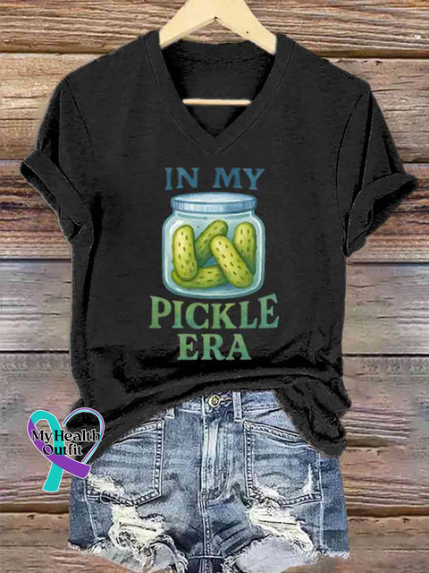 Women’s In My Pickle Era Art V-neck Casual T-Shirt Black / S