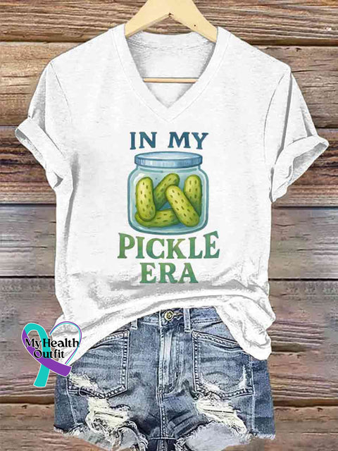 Women’s In My Pickle Era Art V-neck Casual T-Shirt White / S