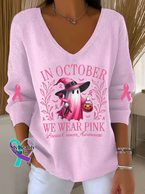 Women’s IN OCTOBER WE WEAR PINK Breast Cancer Awareness Casual Pullover Sweater LightPink / S