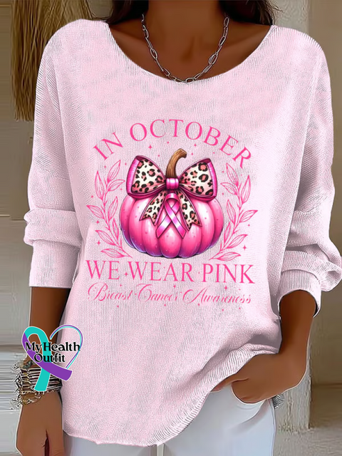Women’s IN OCTOBER WE WEAR PINK Breast Cancer Awareness Casual Pullover Sweater Pink / S