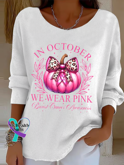 Women’s IN OCTOBER WE WEAR PINK Breast Cancer Awareness Casual Pullover Sweater White / S