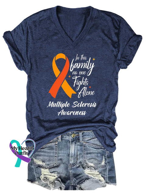 Women’s In This Family No One Fights Alone Ms Awareness Multiple Sclerosis Warrior Multiple Sclerosis Orange Ribbon