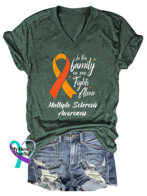 Women’s In This Family No One Fights Alone Ms Awareness Multiple Sclerosis Warrior Multiple Sclerosis Orange Ribbon