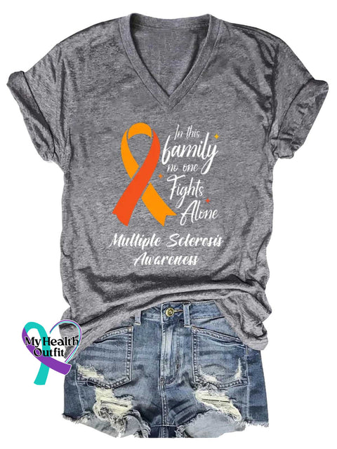 Women’s In This Family No One Fights Alone Ms Awareness Multiple Sclerosis Warrior Multiple Sclerosis Orange Ribbon