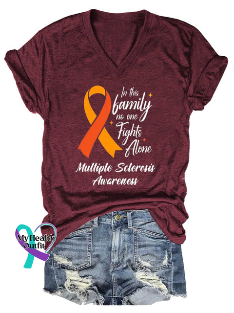 Women’s In This Family No One Fights Alone Ms Awareness Multiple Sclerosis Warrior Multiple Sclerosis Orange Ribbon