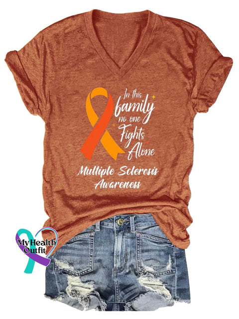 Women’s In This Family No One Fights Alone Ms Awareness Multiple Sclerosis Warrior Multiple Sclerosis Orange Ribbon