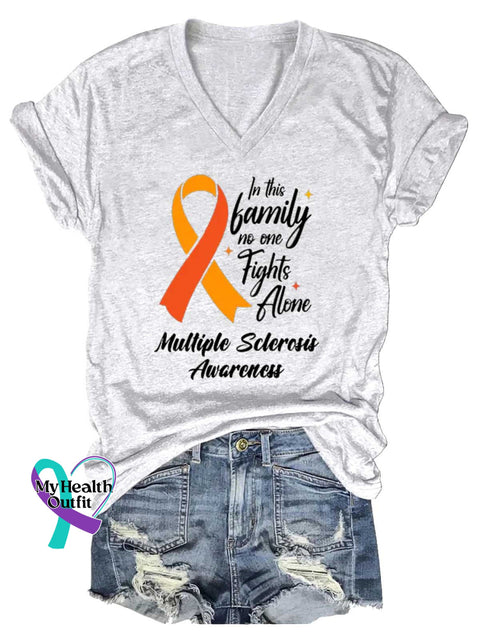 Women’s In This Family No One Fights Alone Ms Awareness Multiple Sclerosis Warrior Multiple Sclerosis Orange Ribbon