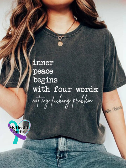 Women’s Inner Peace Begins With Four Words Print Round Neck T-Shirt Dark Grey / S