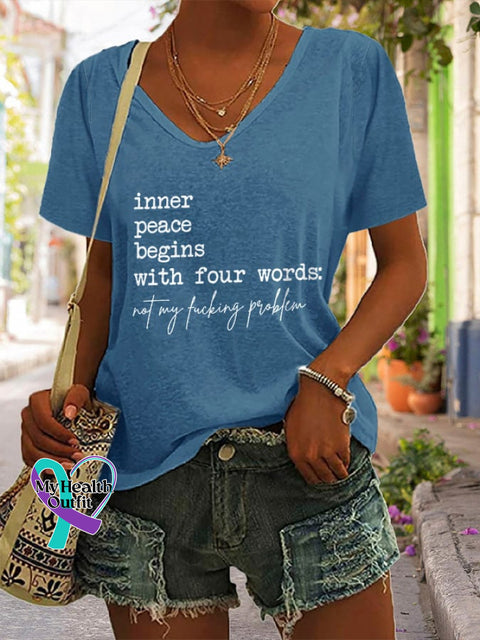 Women’s Inner Peace Begins With Four Words Print T-Shirt Blue / S
