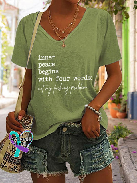 Women’s Inner Peace Begins With Four Words Print T-Shirt Green / S