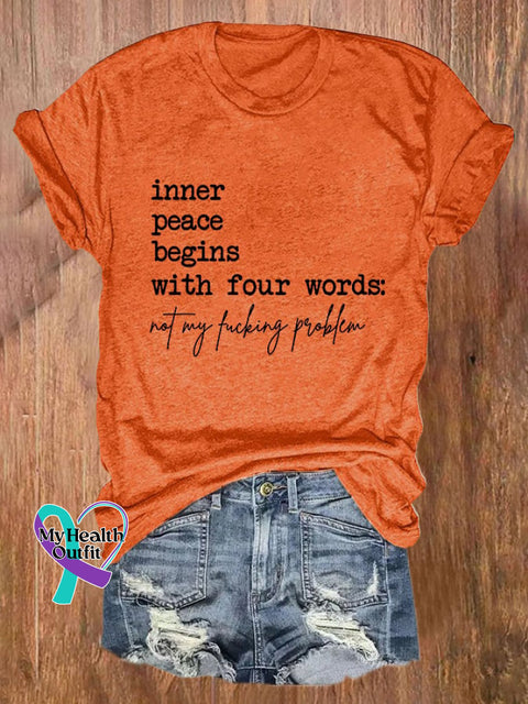Women’s Inner Peace Begins With Four Words Print T-Shirt Orange / S