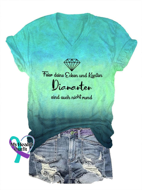 Women’s Inspirational Quotes Diamarter Print V-Neck T-Shirt Water Blue / S