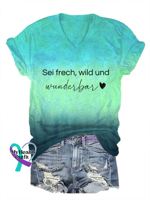 Women’s Inspirational Quotes Print V-Neck T-Shirt Blue-Green / S