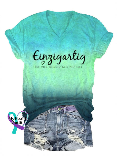 Women’s Inspirational Quotes Print V-Neck T-Shirt Blue-Green / S