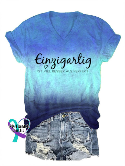 Women’s Inspirational Quotes Print V-Neck T-Shirt Blue / S
