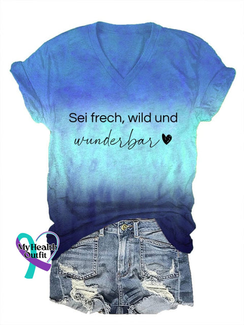 Women’s Inspirational Quotes Print V-Neck T-Shirt Blue / S