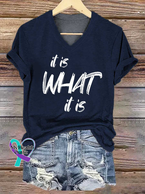 Women’s It Is What It Is V-neck Casual T-Shirt Blue / S