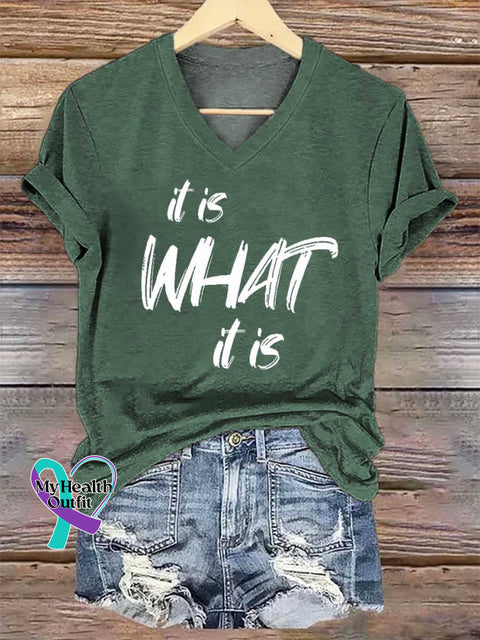 Women’s It Is What It Is V-neck Casual T-Shirt Green / S