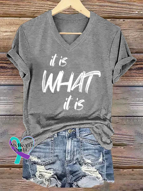 Women’s It Is What It Is V-neck Casual T-Shirt Grey / S