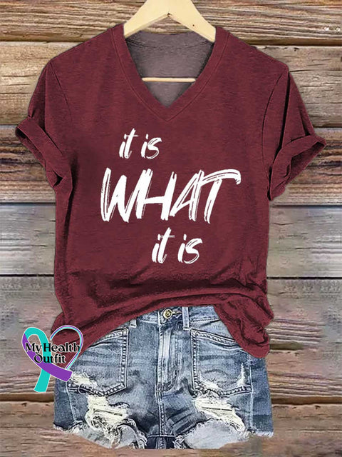 Women’s It Is What It Is V-neck Casual T-Shirt Red / S