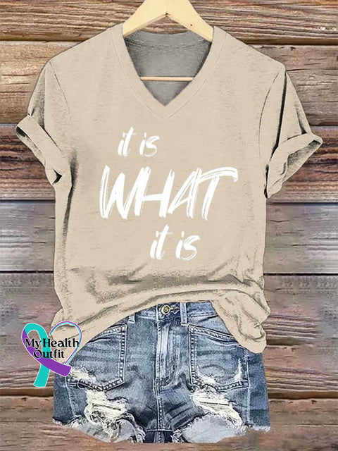 Women’s It Is What It Is V-neck Casual T-Shirt Sand / S