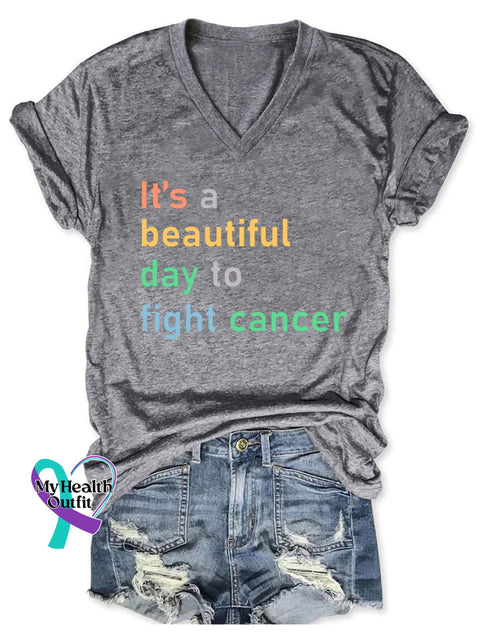 Women’s It’s A Beautiful Day To Fight Cancer Print Casual T-Shirt Grey / S